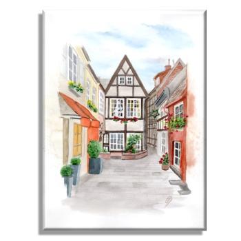 Leinwand 40 x 30 cm Keilrahmen Canvas-Leinen Aquarell Maritim Kunst Druck Kunstdruck Bremen Bremer Schnoor Gasse Nordsee Souvenir Souvenirs